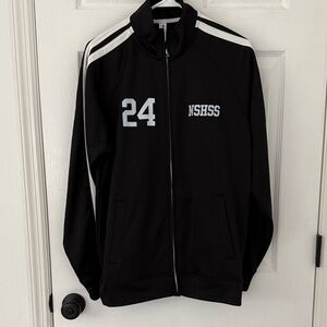 Black Track Jacket with White Stripes